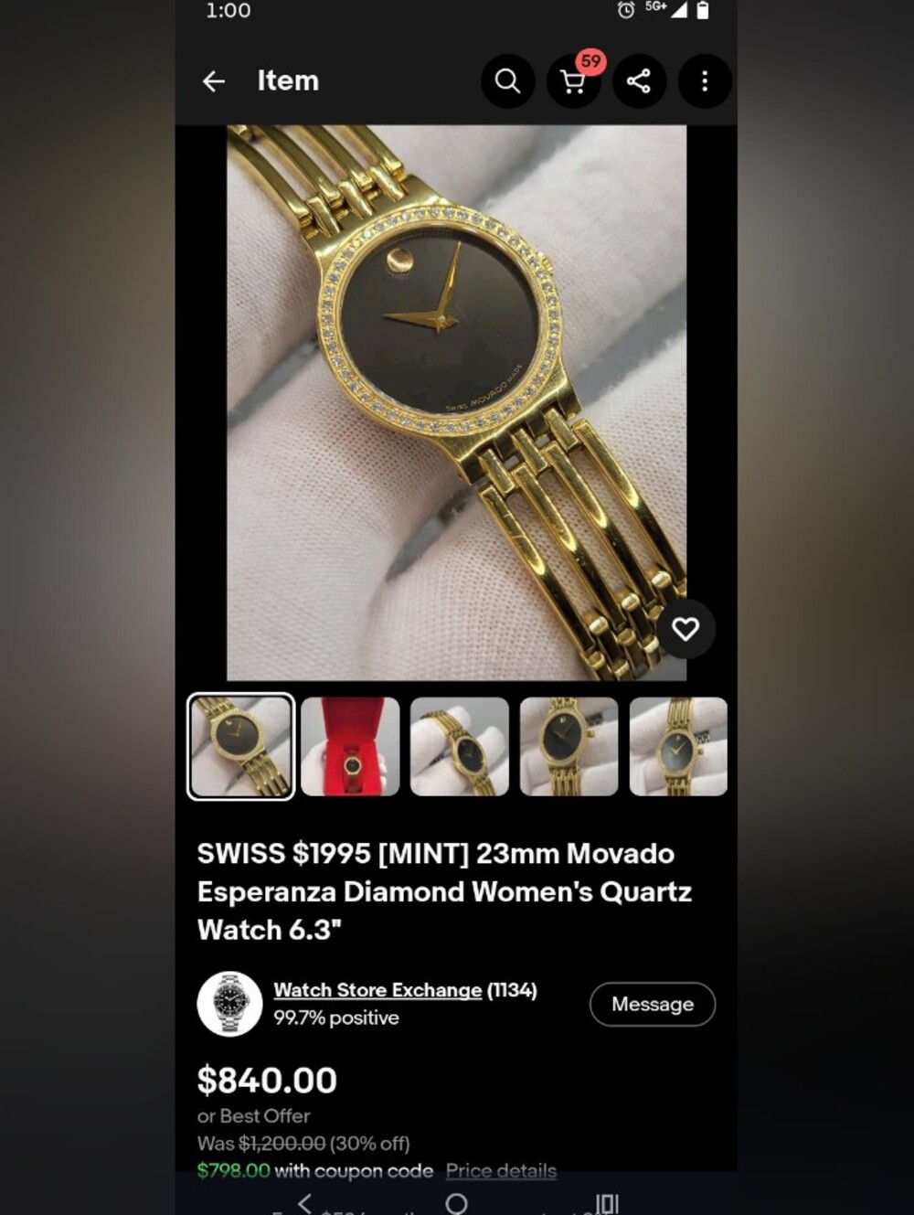 Movado Watch Women’s Gold Black Dial Diamond Bracelet $2795 - Picture 16 of 16